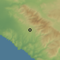 Shaded relief of the 55 km around Rancho Santa Margarita, drawn from the GMTED2010 grid