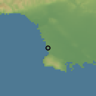 Shaded relief of the 55 km around Redondo Beach, drawn from the GMTED2010 grid