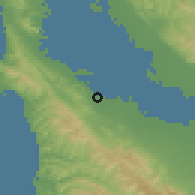 Shaded relief of the 54 km around Redwood City, drawn from the GMTED2010 grid