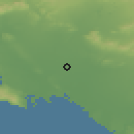Shaded relief of the 55 km around Bellflower, drawn from the GMTED2010 grid