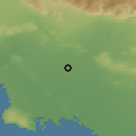 Shaded relief of the 55 km around Bell Gardens, drawn from the GMTED2010 grid