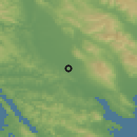 Shaded relief of the 54 km around Rohnert Park, drawn from the GMTED2010 grid