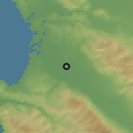 Shaded relief of the 54 km around Salinas, drawn from the GMTED2010 grid