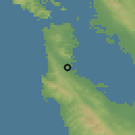 Shaded relief of the 54 km around San Bruno, drawn from the GMTED2010 grid