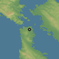 Shaded relief of the 54 km around San Francisco, drawn from the GMTED2010 grid