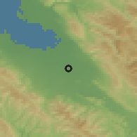 Shaded relief of the 54 km around San Jose, drawn from the GMTED2010 grid
