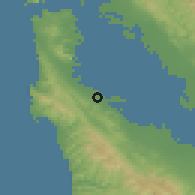 Shaded relief of the 54 km around San Mateo, drawn from the GMTED2010 grid