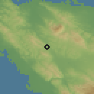 Shaded relief of the 54 km around San Ramon, drawn from the GMTED2010 grid