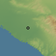 Shaded relief of the 55 km around Santa Ana, drawn from the GMTED2010 grid