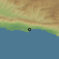 Shaded relief of the 55 km around Santa Barbara, drawn from the GMTED2010 grid