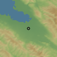 Shaded relief of the 54 km around Santa Clara, drawn from the GMTED2010 grid