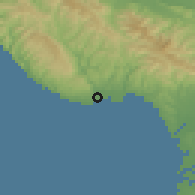 Shaded relief of the 54 km around Santa Cruz, drawn from the GMTED2010 grid