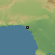 Shaded relief of the 55 km around Santa Monica, drawn from the GMTED2010 grid