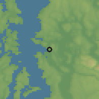 Shaded relief of the 51 km around Seattle, drawn from the GMTED2010 grid