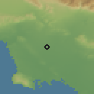 Shaded relief of the 55 km around South Gate, drawn from the GMTED2010 grid