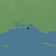 Shaded relief of the 56 km around Biloxi, drawn from the GMTED2010 grid