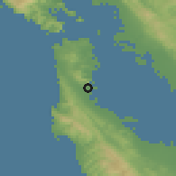 Shaded relief of the 54 km around South San Francisco, drawn from the GMTED2010 grid
