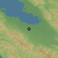 Shaded relief of the 54 km around Sunnyvale, drawn from the GMTED2010 grid
