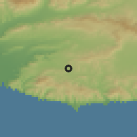 Shaded relief of the 55 km around Thousand Oaks, drawn from the GMTED2010 grid