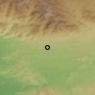 Shaded relief of the 55 km around Upland, drawn from the GMTED2010 grid