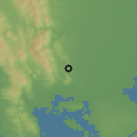 Shaded relief of the 54 km around Vacaville, drawn from the GMTED2010 grid