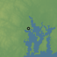 Shaded relief of the 53 km around Warwick, drawn from the GMTED2010 grid