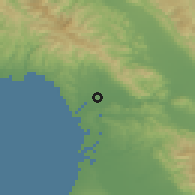 Shaded relief of the 54 km around Watsonville, drawn from the GMTED2010 grid