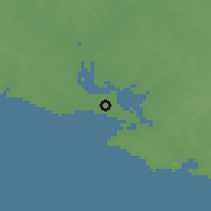 Shaded relief of the 55 km around Santa Mónica, drawn from the GMTED2010 grid