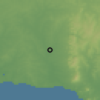Shaded relief of the 55 km around Solís de Mataojo, drawn from the GMTED2010 grid