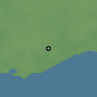 Shaded relief of the 55 km around Villa Aeroparque, drawn from the GMTED2010 grid