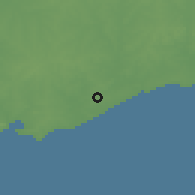 Shaded relief of the 55 km around Colonia Nicolich, drawn from the GMTED2010 grid