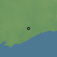 Shaded relief of the 55 km around Juan Antonio Artigas, drawn from the GMTED2010 grid