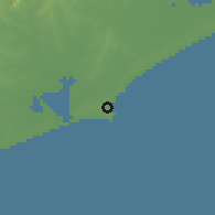 Shaded relief of the 55 km around La Aguada-Costa Azul, drawn from the GMTED2010 grid