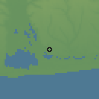 Shaded relief of the 60 km around Porto Novo, drawn from the GMTED2010 grid