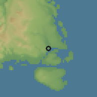 Shaded relief of the 59 km around Luganville, drawn from the GMTED2010 grid
