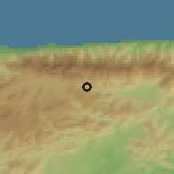 Shaded relief of the 60 km around Caucagüita, drawn from the GMTED2010 grid