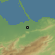 Shaded relief of the 60 km around Coro, drawn from the GMTED2010 grid