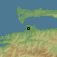 Shaded relief of the 60 km around Cumaná, drawn from the GMTED2010 grid