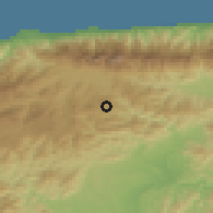 Shaded relief of the 60 km around El Hatillo, drawn from the GMTED2010 grid