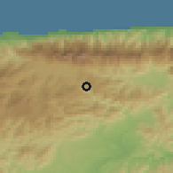 Shaded relief of the 60 km around La Dolorita, drawn from the GMTED2010 grid