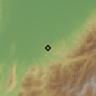 Shaded relief of the 60 km around La Fría, drawn from the GMTED2010 grid
