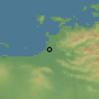 Shaded relief of the 60 km around Barcelona, drawn from the GMTED2010 grid