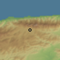 Shaded relief of the 60 km around Los Dos Caminos, drawn from the GMTED2010 grid