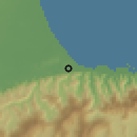 Shaded relief of the 60 km around Morón, drawn from the GMTED2010 grid