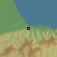 Shaded relief of the 60 km around Puerto Cabello, drawn from the GMTED2010 grid