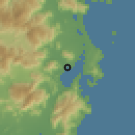 Shaded relief of the 60 km around Cam Ranh, drawn from the GMTED2010 grid