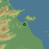 Shaded relief of the 59 km around Đà Nẵng, drawn from the GMTED2010 grid