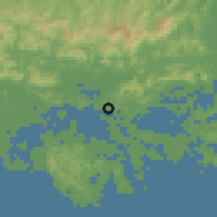 Shaded relief of the 58 km around Hạ Long, drawn from the GMTED2010 grid