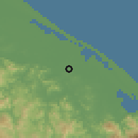 Shaded relief of the 59 km around Huế, drawn from the GMTED2010 grid