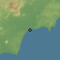 Shaded relief of the 60 km around Phan Thiết, drawn from the GMTED2010 grid